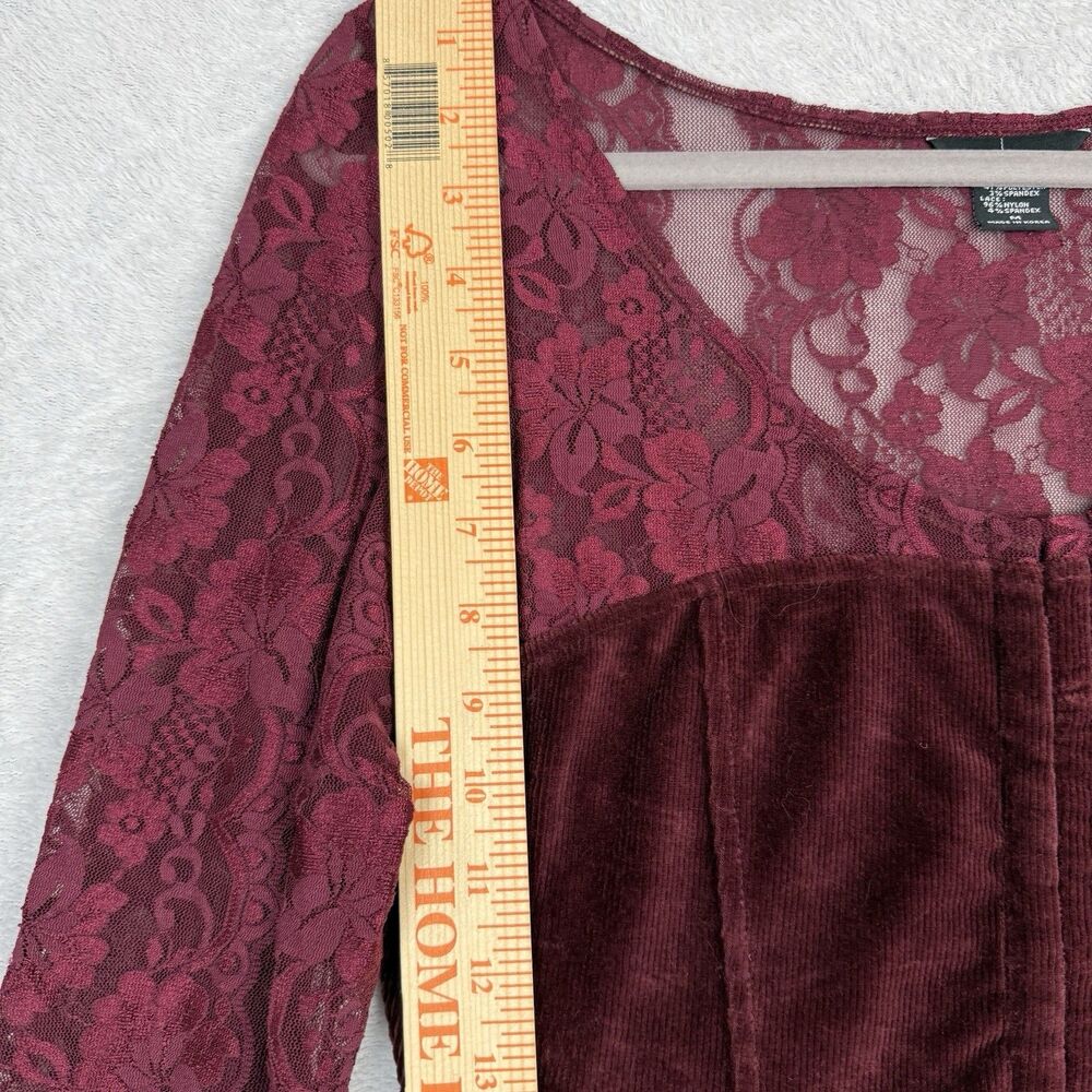 Moda International Burgundy Lace Velvet Long Sleeve Top - Picture 6 of 13